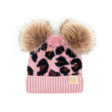 Load image into Gallery viewer, C.C Double Pom Kid Leopard Beanie
