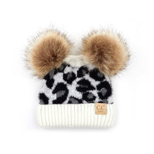 Load image into Gallery viewer, C.C Double Pom Kid Leopard Beanie
