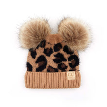 Load image into Gallery viewer, C.C Double Pom Kid Leopard Beanie

