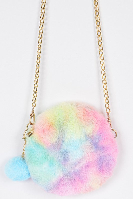 Multi Color Faux Fur Round Crossbody