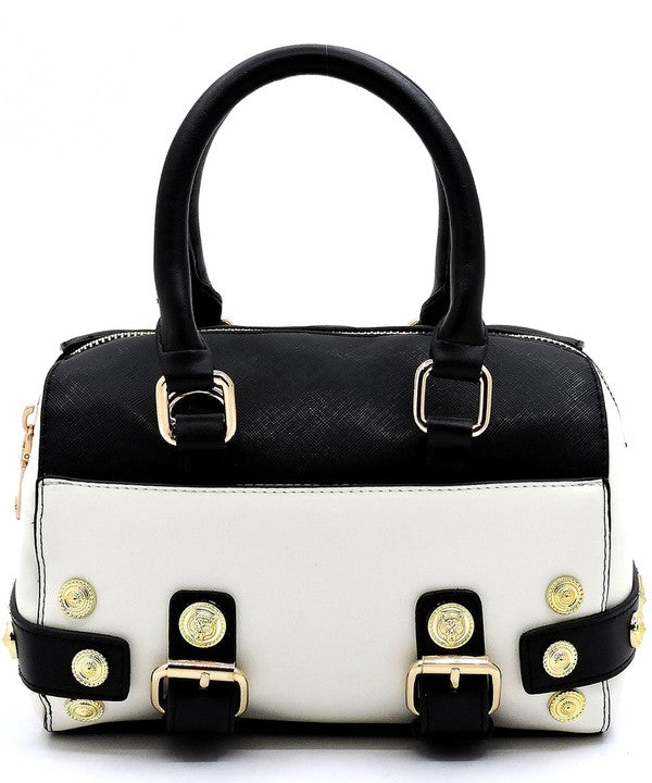 Colorblock Studded Mini Boston Bag